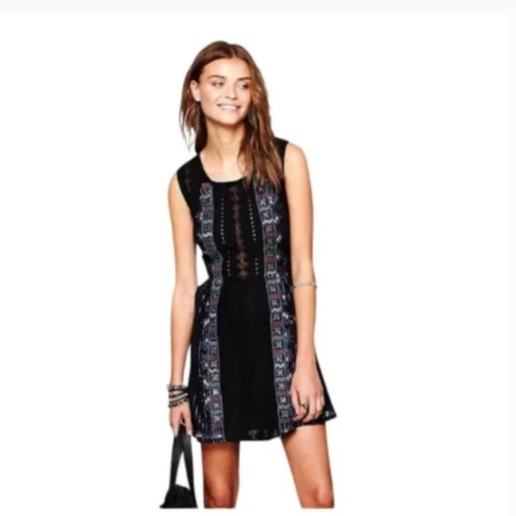 Free People Water Lily Mini Skater Dress Black Size 0 - Picture 1 of 10